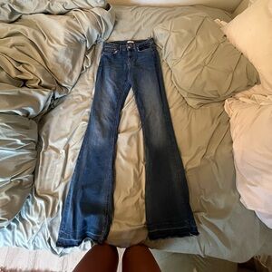 dark wash low rise flare jeans